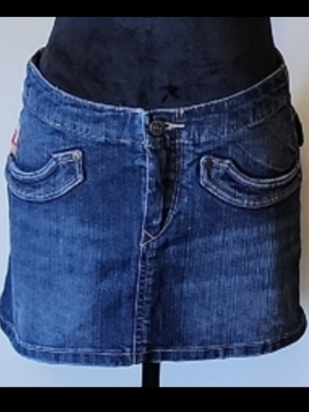 Parasuco Y2K Low Rise Denim Mini Skirt Red Patch Grunge Festival Size 6